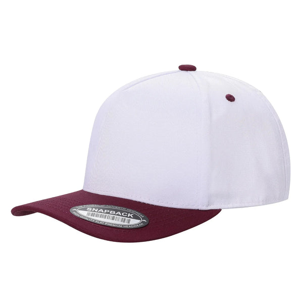 Premium TC-5-Panel 2-Tone Snapback Cap – Structured Fit, Cotton/Poly Blend - WHT/WINE