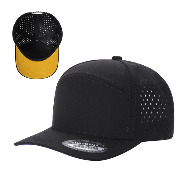 Premium 6WP - 6 Panel Laser Vented Hat - Blk/Gold 02