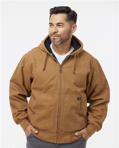 DRI DUCK 5020T Men's Tall Cheyenne Boulder Cloth™ Hooded Jacket with Tricot Quilt Lining - Saddle - OnModelFront