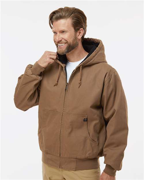 DRI DUCK 5020 Men's Cheyenne Boulder Cloth™ Hooded Jacket with Tricot Quilt Lining - Field Khaki - OnModelSide