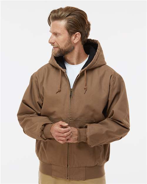 DRI DUCK 5020T Men's Tall Cheyenne Boulder Cloth™ Hooded Jacket with Tricot Quilt Lining - Field Khaki - OnModelFront