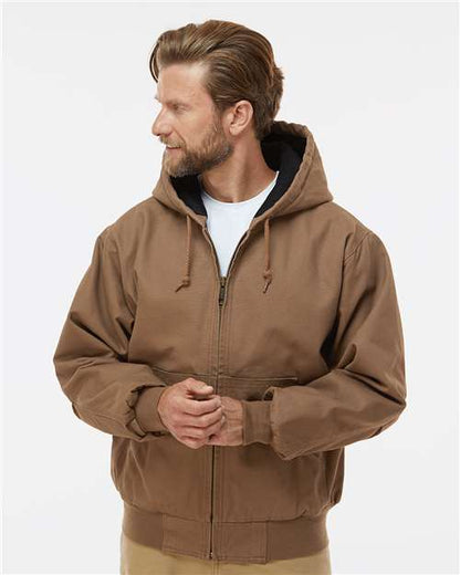 DRI DUCK 5020T Men's Tall Cheyenne Boulder Cloth™ Hooded Jacket with Tricot Quilt Lining - Field Khaki - OnModelFront