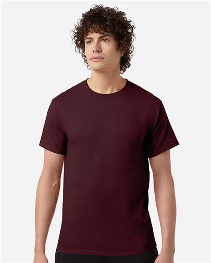 Champion T425 Unisex Classic T-Shirt - Maroon - OnModelFront