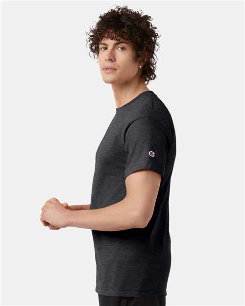 Champion T425 Unisex Classic T-Shirt - Charcoal Heather - OnModelSide