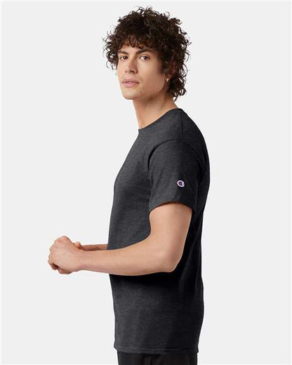 Champion T425 Unisex Classic T-Shirt - Charcoal Heather - OnModelSide