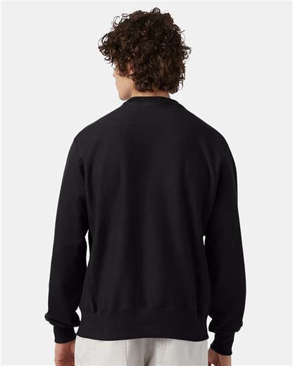 Champion S149 Unisex Reverse Weave® Crewneck Sweatshirt - Black - OnModelBack