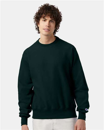 Champion S149 Unisex Reverse Weave® Crewneck Sweatshirt - Dark Green - OnModelFront