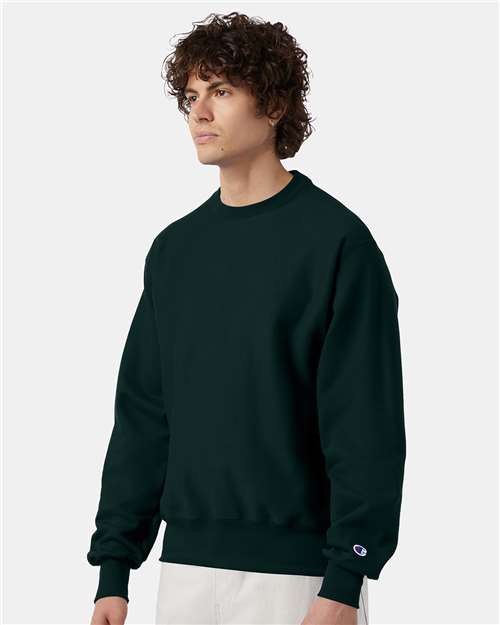 Champion S149 Unisex Reverse Weave® Crewneck Sweatshirt - Dark Green - OnModelSide