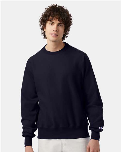 Champion S149 Unisex Reverse Weave® Crewneck Sweatshirt - Navy - OnModelFront