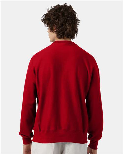 Champion S149 Unisex Reverse Weave® Crewneck Sweatshirt - Scarlet - OnModelBack