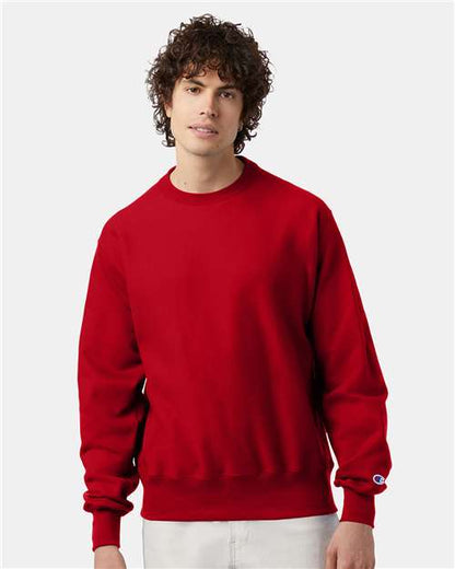 Champion S149 Unisex Reverse Weave® Crewneck Sweatshirt - Scarlet - OnModelFront