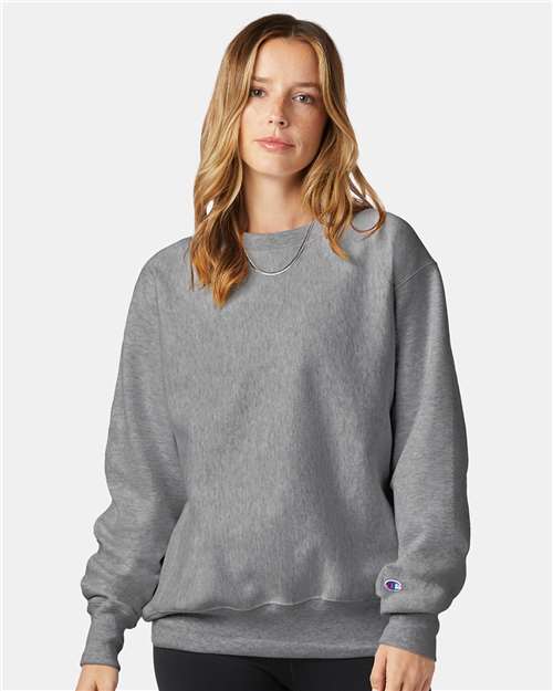 Champion S149 Unisex Reverse Weave® Crewneck Sweatshirt - Oxford Grey - OnModelFront