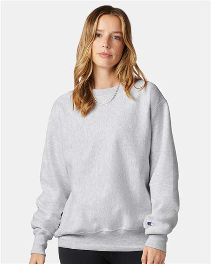 Champion S149 Unisex Reverse Weave® Crewneck Sweatshirt - Silver Grey - OnModelFront