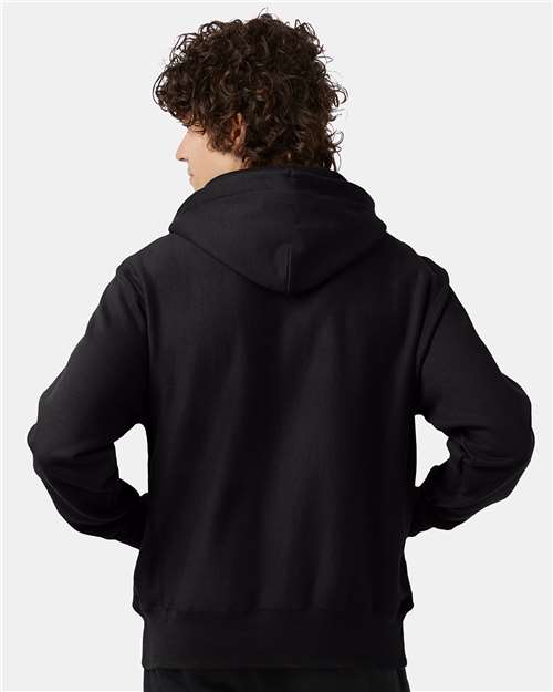 Champion S101 Unisex Reverse Weave® Hooded Sweatshirt - Black - OnModelBack