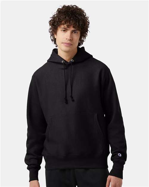 Champion S101 Unisex Reverse Weave® Hooded Sweatshirt - Black - OnModelFront