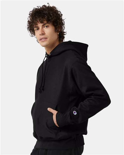 Champion S101 Unisex Reverse Weave® Hooded Sweatshirt - Black - OnModelSide
