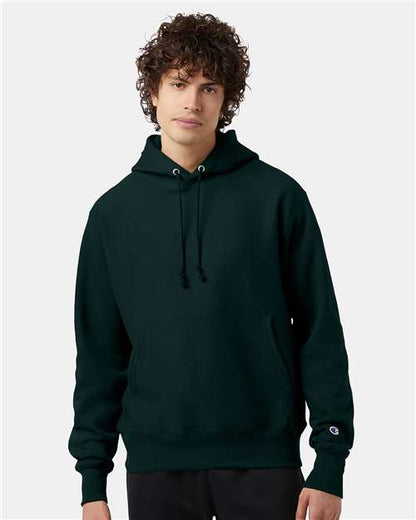 Champion S101 Unisex Reverse Weave® Hooded Sweatshirt - Dark Green - OnModelFront
