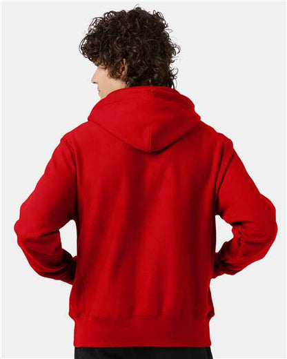 Champion S101 Unisex Reverse Weave® Hooded Sweatshirt - Scarlet - OnModelBack
