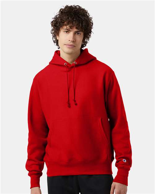 Champion S101 Unisex Reverse Weave® Hooded Sweatshirt - Scarlet - OnModelFront