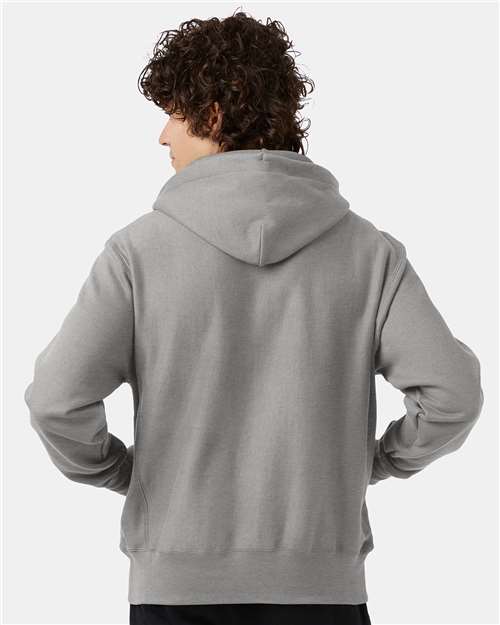 Champion S101 Unisex Reverse Weave® Hooded Sweatshirt - Oxford Grey - OnModelBack