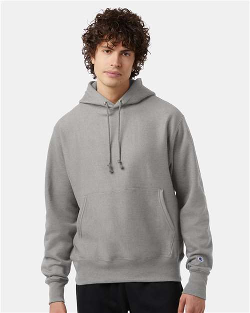 Champion S101 Unisex Reverse Weave® Hooded Sweatshirt - Oxford Grey - OnModelFront