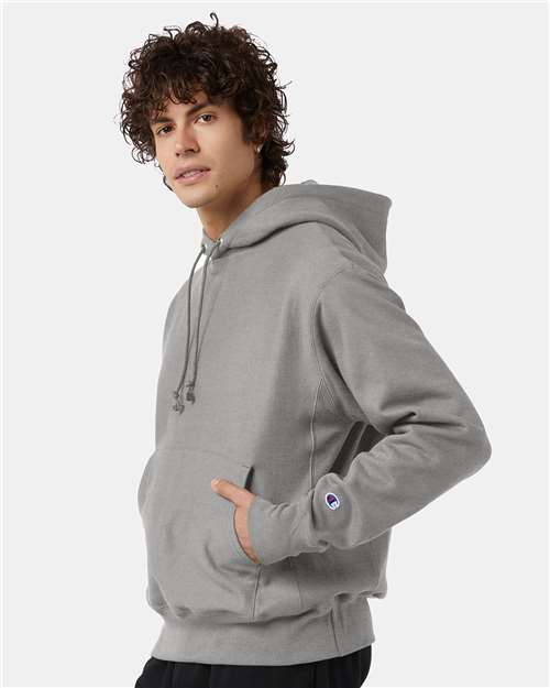 Champion S101 Unisex Reverse Weave® Hooded Sweatshirt - Oxford Grey - OnModelSide