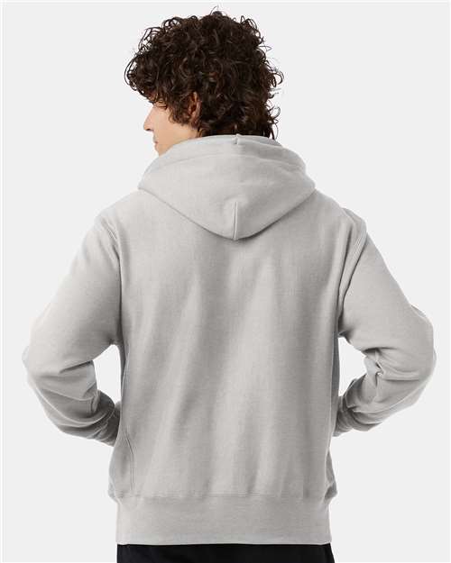 Champion S101 Unisex Reverse Weave® Hooded Sweatshirt - Silver Grey - OnModelBack