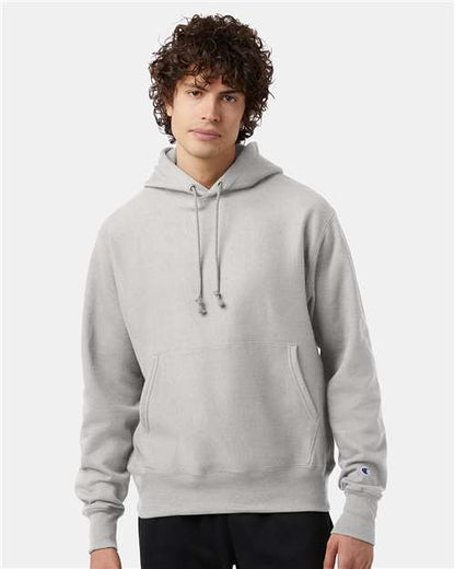 Champion S101 Unisex Reverse Weave® Hooded Sweatshirt - Silver Grey - OnModelFront