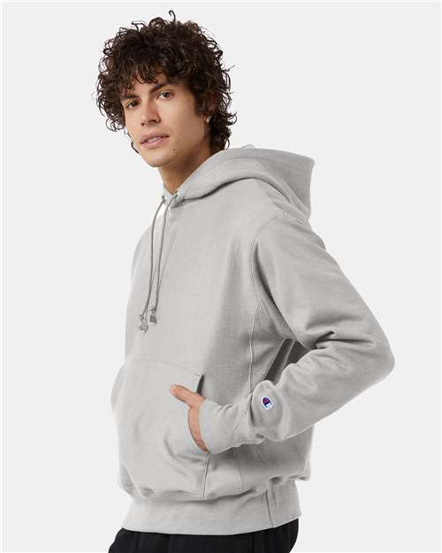 Champion S101 Unisex Reverse Weave® Hooded Sweatshirt - Silver Grey - OnModelSide