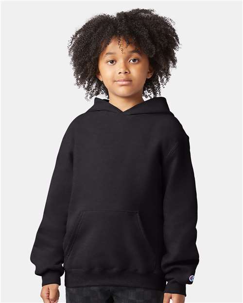 Champion S790 Youth Powerblend® Hooded Sweatshirt - Black - OnModelFront