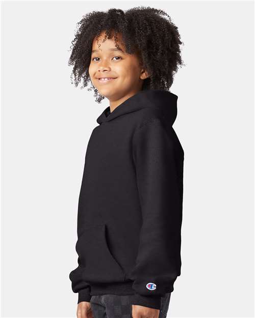 Champion S790 Youth Powerblend® Hooded Sweatshirt - Black - OnModelSide