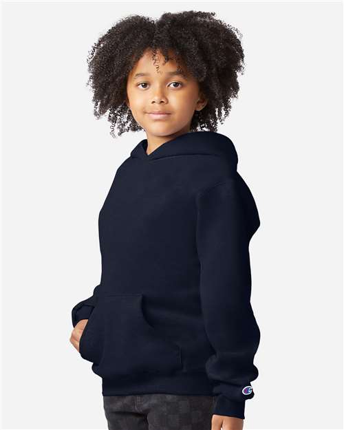 Champion S790 Youth Powerblend® Hooded Sweatshirt - Navy - OnModelSide