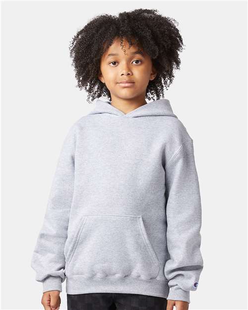 Champion S790 Youth Powerblend® Hooded Sweatshirt - Light Steel - OnModelFront