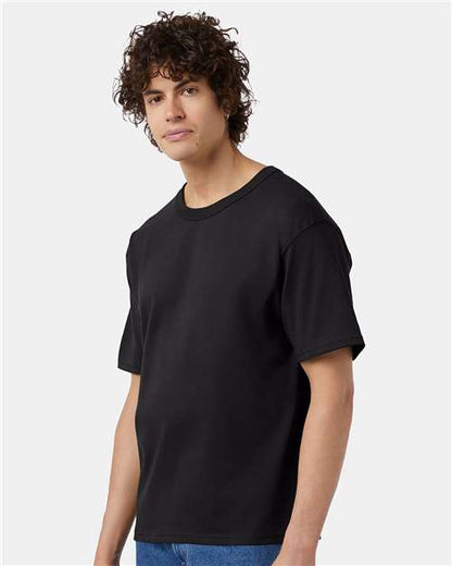 Champion T105 Unisex Heritage Jersey T-Shirt - Black - OnModelSide