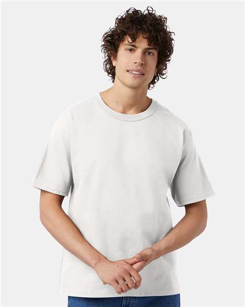 Champion T105 Unisex Heritage Jersey T-Shirt - White - OnModelFront