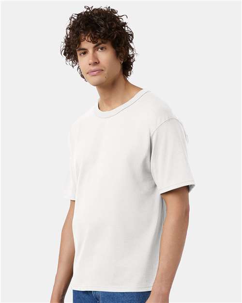 Champion T105 Unisex Heritage Jersey T-Shirt - White - OnModelSide