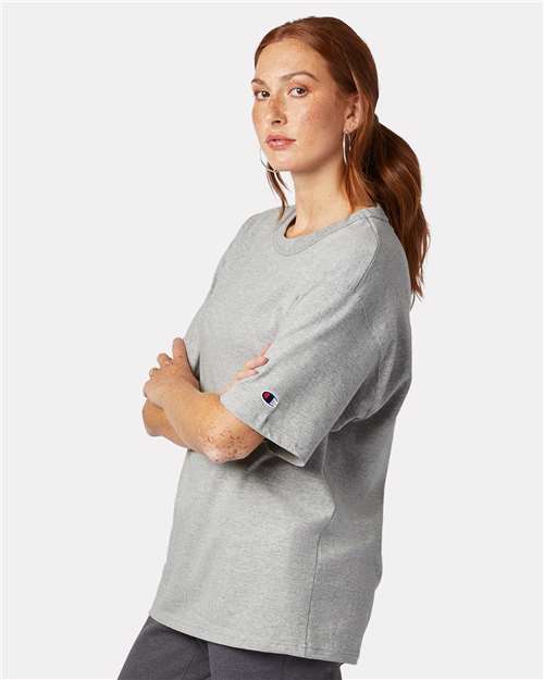 Champion T105 Unisex Heritage Jersey T-Shirt - Oxford Grey - OnModelSide
