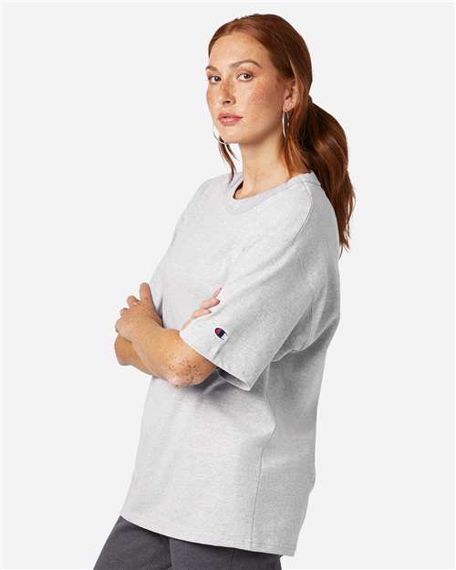 Champion T105 Unisex Heritage Jersey T-Shirt - Silver Grey - OnModelSide