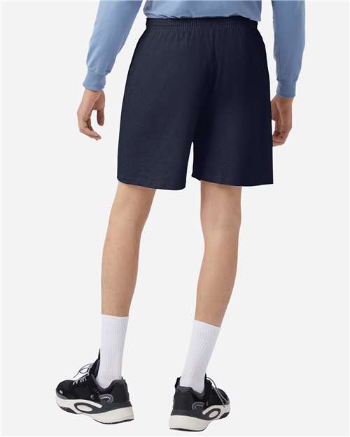 Champion 8187 Unisex Cotton Gym Shorts - Navy - OnModelBack