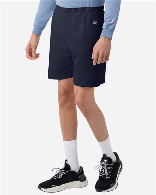 Champion 8187 Unisex Cotton Gym Shorts - Navy - OnModelSide
