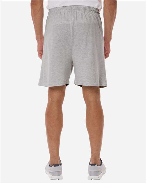 Champion 8187 Unisex Cotton Gym Shorts - Oxford Grey Heather - OnModelBack