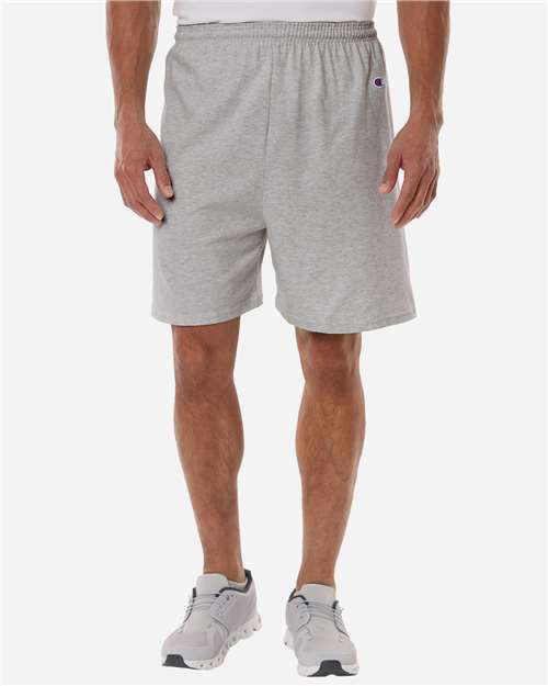 Champion 8187 Unisex Cotton Gym Shorts - Oxford Grey Heather - OnModelFront