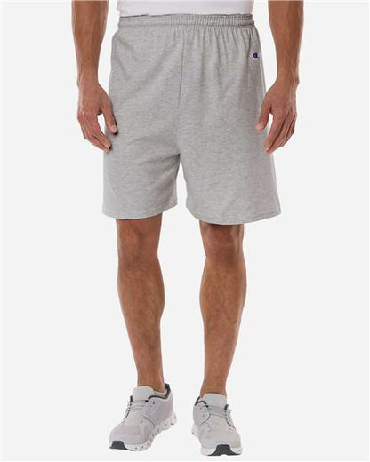 Champion 8187 Unisex Cotton Gym Shorts - Oxford Grey Heather - OnModelFront