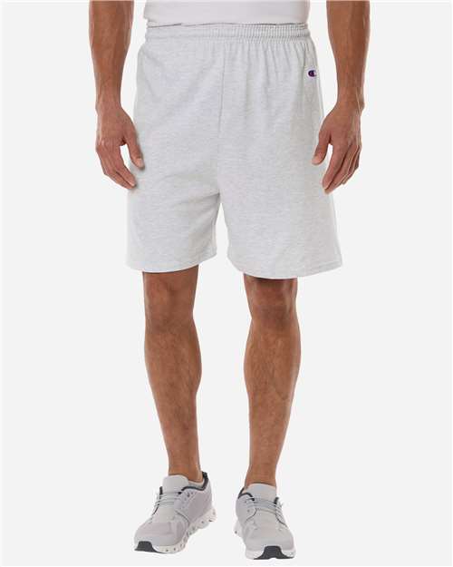 Champion 8187 Unisex Cotton Gym Shorts - Silver Grey - OnModelFront