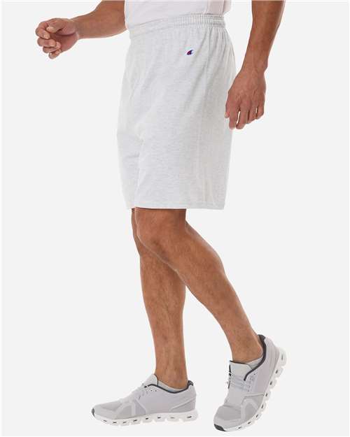 Champion 8187 Unisex Cotton Gym Shorts - Silver Grey - OnModelSide