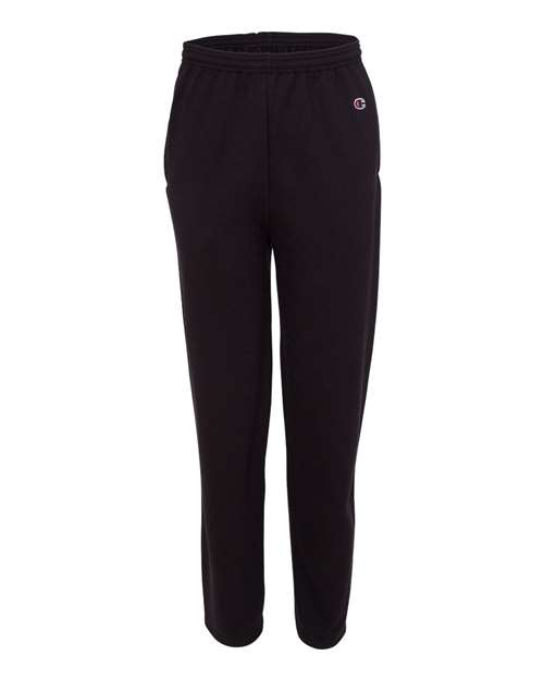 Champion P800 Unisex Powerblend® Open-Bottom Sweatpants with Pockets - Black - Front