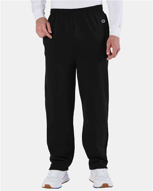 Champion P800 Unisex Powerblend® Open-Bottom Sweatpants with Pockets - Black - OnModelFront