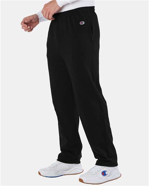 Champion P800 Unisex Powerblend® Open-Bottom Sweatpants with Pockets - Black - OnModelSide