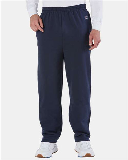 Champion P800 Unisex Powerblend® Open-Bottom Sweatpants with Pockets - Navy - OnModelFront