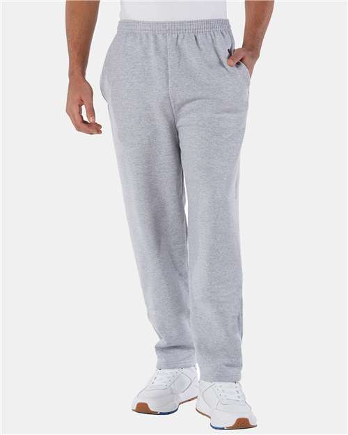 Champion P800 Unisex Powerblend® Open-Bottom Sweatpants with Pockets - Light Steel - OnModelFront